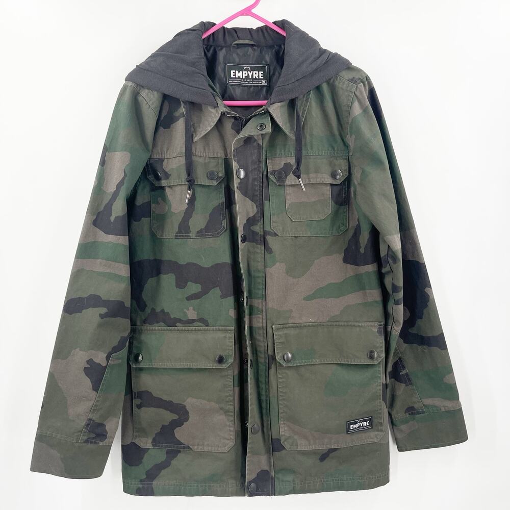 EMPYRE Jacket Mens Size Small Camo Sweatshirt Hood Zipper Cargo Pockets